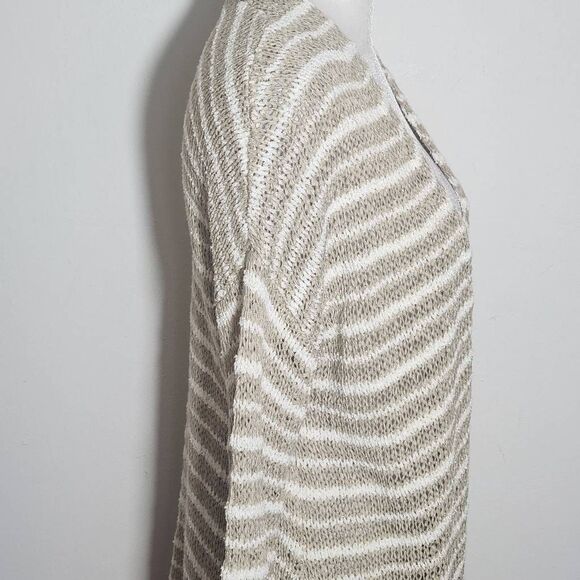 Soft Surroundings Tan and White Stripe Knit Cardigan Sweater Size Petite Small - Picture 5 of 9